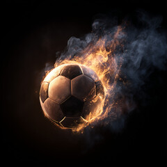 Fototapeta premium Fiery soccer ball in motion creates thrilling effect against a dark background Generative AI