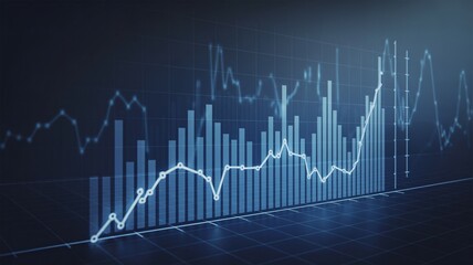 Blue digital financial stock market graph with rising trend and data analytics chart