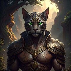 Anthropomorphic feline warrior in armor