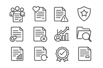 Ethics Line Icons. Line style icons of ethics and integrity appeals: committee with document icon, moral concern file, appeal for