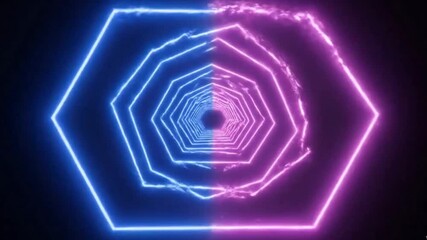 Dynamic geometric tunnel with neon lights, perfect for modern tech backgrounds and futuristic designs - Powered by Adobe