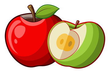 Fruits Flat Design Icon Set and Colorful & Healthy Illustration