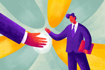 Professional handshake to signify collaboration in business meeting