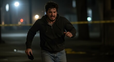 Man running night cityscape