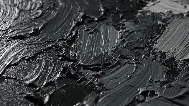 Thick Black Impasto Paint Texture - Close-up view of a dark gray and black impasto paint texture with varied brushstrokes.