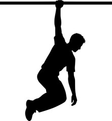 Fototapeta premium Parkour Traceur Silhouette Vector, Black and White Athlete Hanging One Hand Urban Action