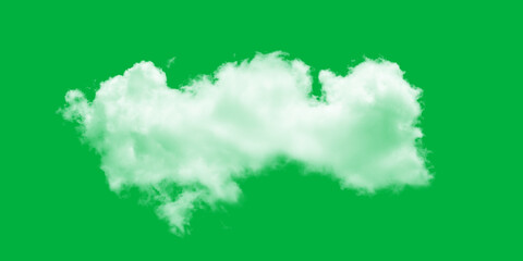 A fluffy white cloud drifts serenely across a vibrant green screen evoking a sense of peaceful isolation with studio