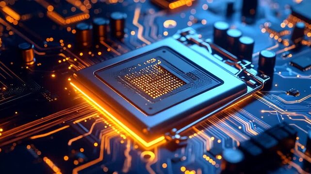 High-Tech CPU Chip on Circuit Board Close-up