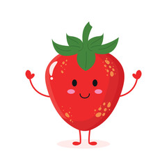 Cute strawberry character. Fruit, healthy food. Mascot.