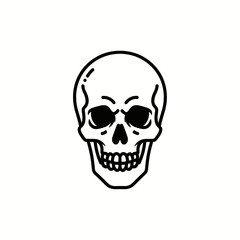 Minimalist Black and White Skull Icon, Simple Line Art Drawing of a Human Skull Head
