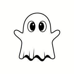 Cute cartoon ghost character with big eyes, Halloween concept, isolated on white