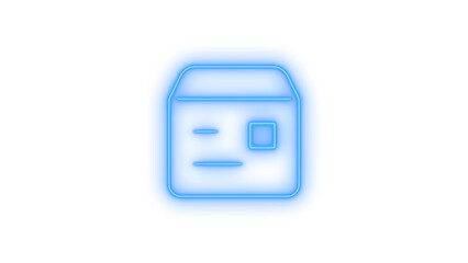 Fototapeta premium Simple blue neon outline icon representing a file or document with lines and a square, isolated on transparent background for digital and web design concepts.