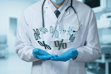 Medical professional showcases health statistics in modern clinic.