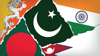 Illustration Vector Featuring India, Pakistan, Bangladesh, Nepal and Bhuthan  Identities
