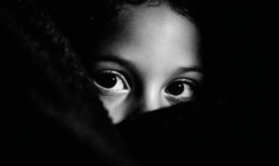 Close-up grayscale child's face