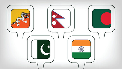 Illustration Vector Featuring India, Pakistan, Bangladesh, Nepal and Bhuthan  Identities