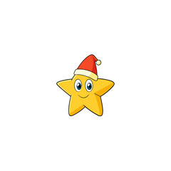 cartoon star fruit on christmas hat art vector