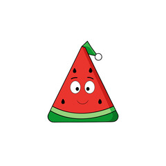 cartoon watermelon triangle on christmas hat 