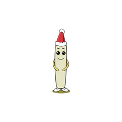 cartoon white asparagus on christmas hat art vector