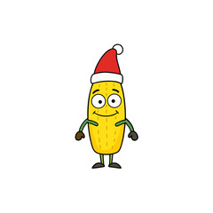 cartoon yellow corn on christmas hat art vector