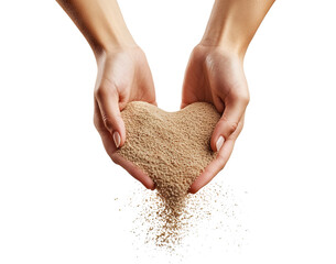 Hands pouring sand, isolated on transparent cutout background