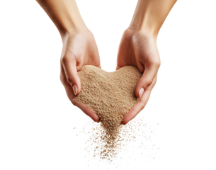 Hands pouring sand, isolated on transparent cutout background