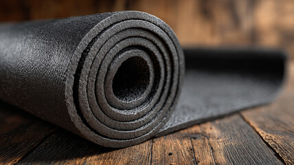 Close-up of a rolled exercise mat with visible grip lines.