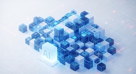Ai technology concept with glowing blue cubes
