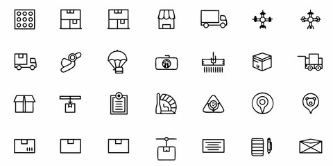 Fototapeta premium Dynamic delivery icons showcase modern logistics, shipping, and urban transport solutions for seamless global commerce and efficient supply chain management.