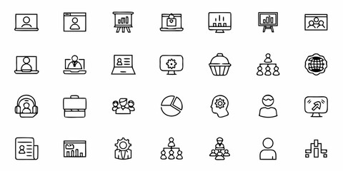 Fototapeta premium Modern business icon set showcasing collaboration, technology, growth, and strategic planning for dynamic professional presentations and digital projects.