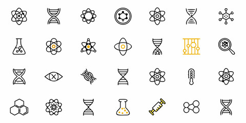 Dynamic science icons for innovation, research, and medical breakthroughs, perfect for educational content, technology presentations, and modern scientific discovery visuals