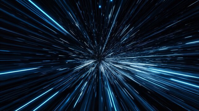 A mesmerizing journey through hyperspace feeling the rush of interstellar travel with bright blue