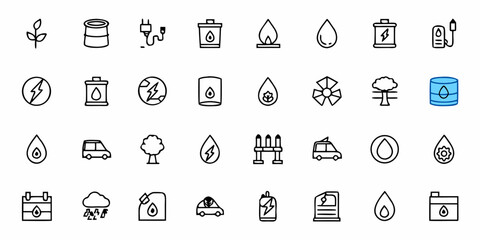 Vibrant collection of modern icons representing sustainable energy, eco-friendly transport, and natural resources, perfect for environmental awareness campaigns and green technology branding.