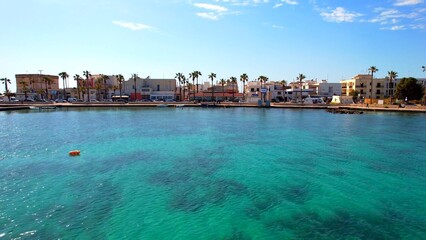 Porto Cesareo - Italy, Apulia - Aerial view of the bay and the promenade