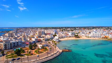 Porto Cesareo - Italy, Apulia - Aerial view of the southern promenade with bathing bay