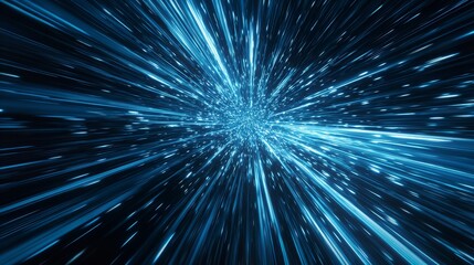 Fototapeta premium Riding a cosmic highway of glowing azure streaks toward an unseen destination in a digital
