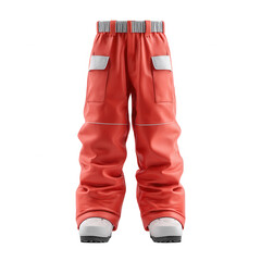 Fototapeta premium Bright orange snow pants with reflective strips isolated on transparent background