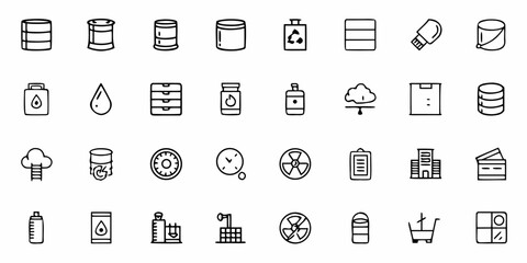 Fototapeta premium Collection of hand-drawn icons representing data storage, industry, liquid, and time, perfect for modern presentations and digital interfaces.