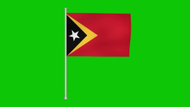 East timor flag waving gently on a pole against a bright green screen background animation effect