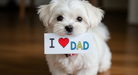 Adorable dog holding sign saying i love dad