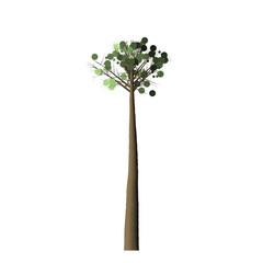 A single tree with a long trunk and green leaves isolated on a black background in a simple illustration