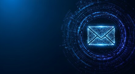Digital Communication Concept with Polygonal Envelope Icon on Abstract Futuristic Background