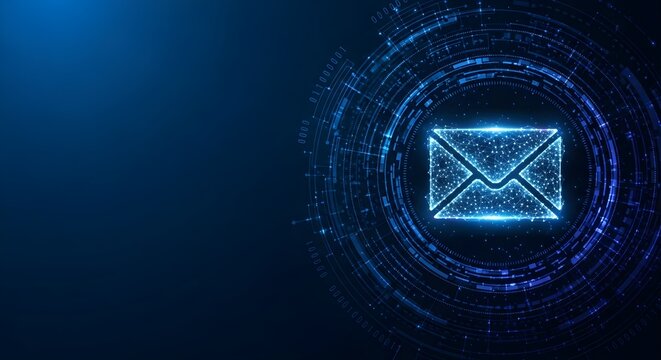 Digital Communication Concept with Polygonal Envelope Icon on Abstract Futuristic Background