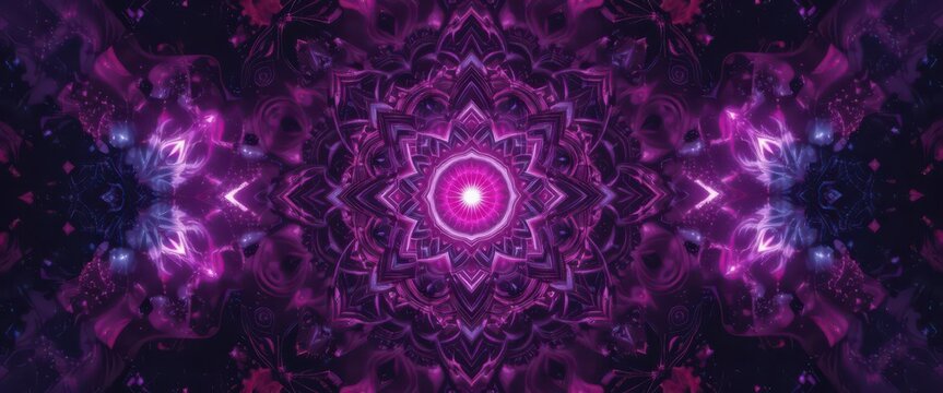 Cosmic Mandala A Symmetrical Digital Art Piece Featuring a Galaxy in Rich Magenta and Purple Hues - Powered by Adobe