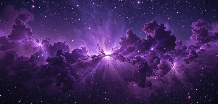 Purple Nebula Texture Abstract Space Art, Starry Sky Cosmic Background, Wide Angle Dreamy Backdrop