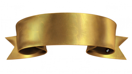 Golden ribbon banner with intricate pattern isolated on transparent background