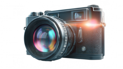 Vintage camera with large lens isolated on transparent background