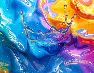 Vibrant Colorful Liquid Paint Splash Abstract Background.