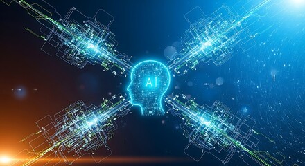 Ai head silhouette with digital network connection