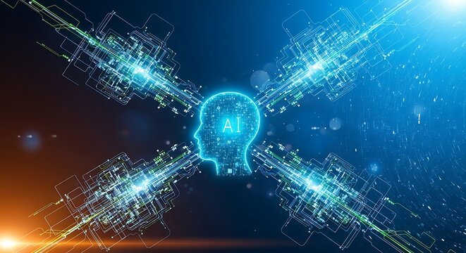 Ai head silhouette with digital network connection